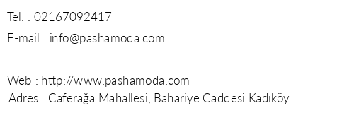Pasha Moda Hotel telefon numaralar, faks, e-mail, posta adresi ve iletiim bilgileri